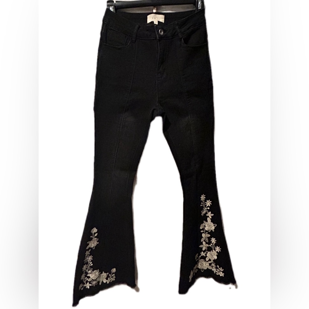 Chelsea and Violet, black jeans, floral design